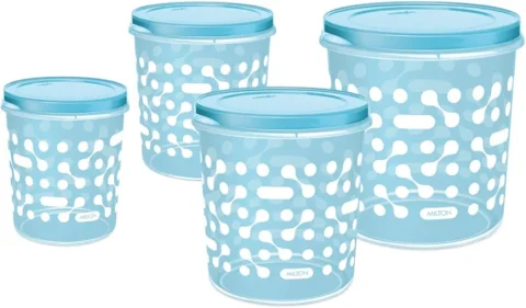 MILTON Storex Plastic Storage Jars & Containers Set of 4 (1.13L, 2L, Dishwasher Safe and Stackable