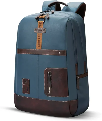 Gear Classic 6 18″/31L Antitheft Large Faux Leather Water Resistant Laptop backpack/Laptop backpack/Casual Backpack/Daypack/Travel Backpack/College Bag For Men/Women(Teal-Brown)