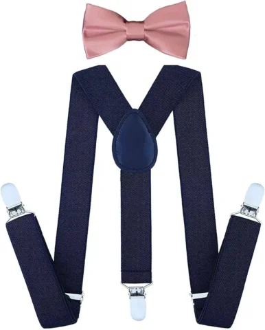 Suspenders and Bow Tie Set Kids Suspender Bow-tie Sets Adjustable Suspender Set for Boys and Girls- Navy blue Combo