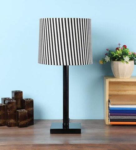 tu casa Table Lamps Black Metal Base with Black/White Cotton (Zebra Print) Shades for Home Décor, Bedrooms, Restaurants (H-19)