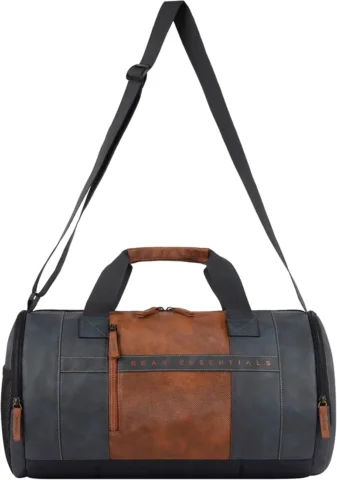 Gear Clubsport 3 9″/33L Faux Leather Large Water Resistant Duffle Bag/Travel Bag/Gym Bag for Men & Women(Navy-Tan)