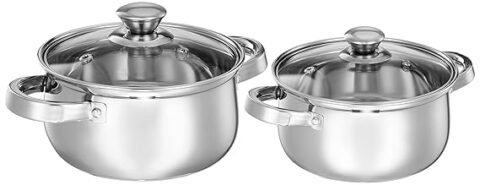 Amazon Brand – Solimo Set of 2 Stainless Steel Cook and Serve Set