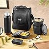 MILTON Floret Lunch Box with Insulated Fabric Jacket, 3 Microware Safe Inner Stainless Steel Containers 180ml, Navy Blue