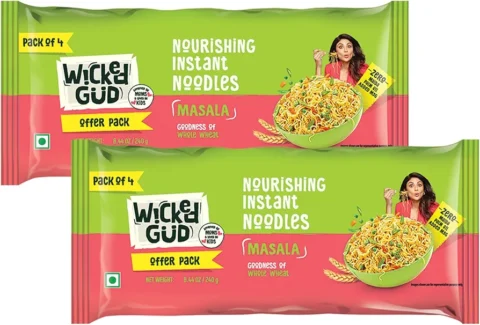 Wickedgud Whole Wheat Masala Noodles 240g (Pack of 4) x 2