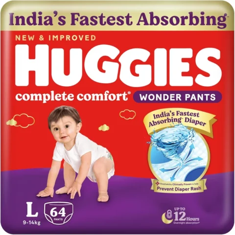 Huggies Complete Comfort Wonder Pants Pant Style Baby Diapers Large Size (L), 64 Count