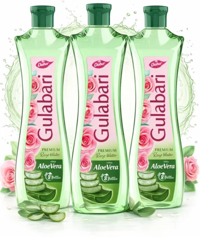 Dabur Gulabari Premium Rose Water with Aloe Vera – 1200 ml (400ml x 3)