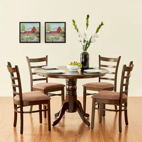 Home Centre Cleo Rubber Wood 4-Seater Dining Set with Chairs – Brown