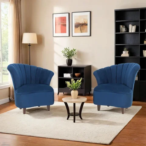 Peachtree Butterfly 1 Seater Chair for Living Room, Mango Wooden Frame & Sheesham Wood Leg 1 Year Warrranty (Set of 2, Blue)