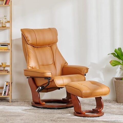 Home Centre Silas Faux Leather Revolving Lounge Recliner with Foot Stool – Brown