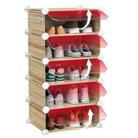 Homeland Shoe Rack-5 Layer -Plastic Wooden Looking Organizer/Multi-Purpose, Easy Assembly, Plastic 5 Layers Portable