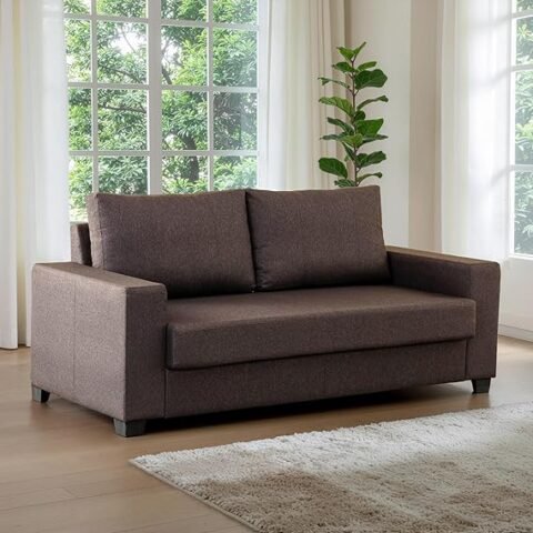Home Centre Helios Mendoza Three Seater Sofa – Brown, Pine Wood