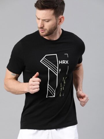 HRX by Hrithik Roshan Men Black Solid Typography Lifestyle Cotton T-shirt – Tshirts for Men
