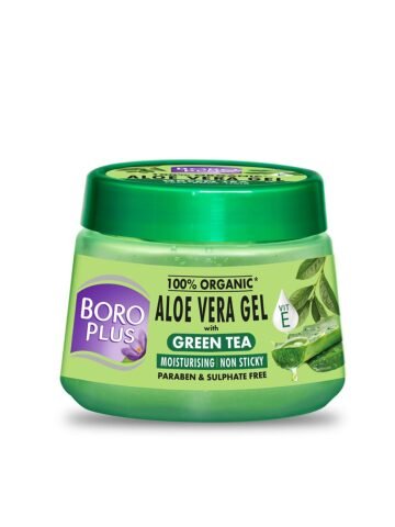 BOROPLUS 100% Organic Non Sticky Aloe Vera Gel with Green Tea – 200 ml – Serum and Gel for Unisex